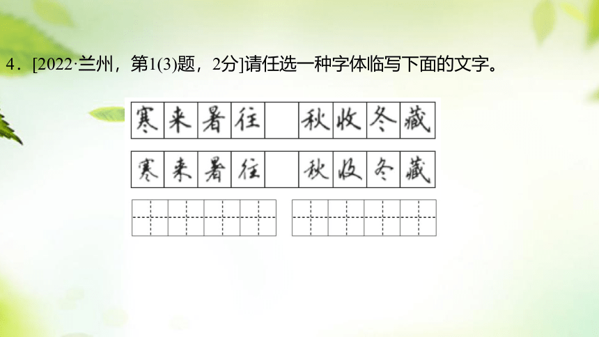 2024年中考语文（甘肃专用）专题二汉字书写与书法赏析 课件(共48张PPT)