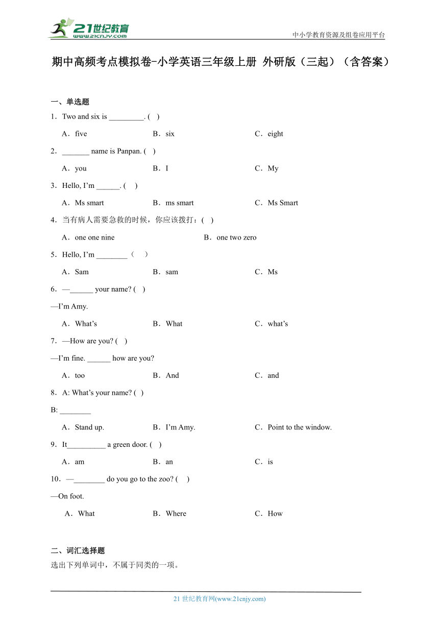 期中高频考点模拟卷-小学英语三年级上册 外研版（三起）（含答案）