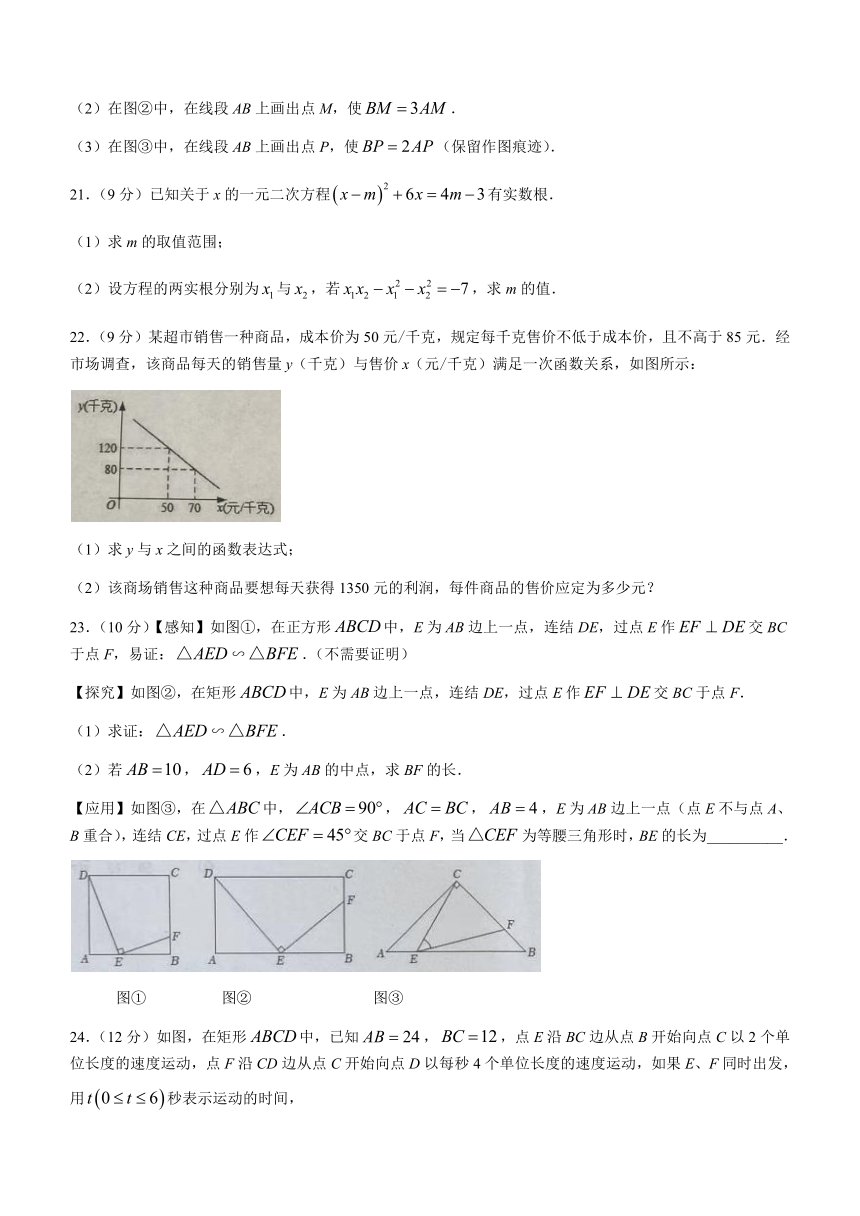 吉林省长春市榆树市2023-2024学年九年级上学期期中数学试题（含答案）