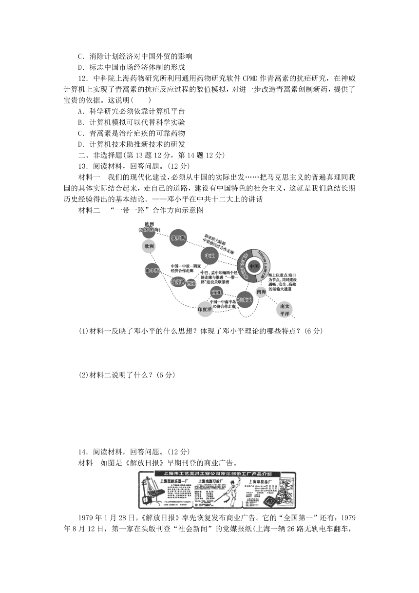 2024版新教材高中历史二十八改革开放和社会主义现代化建设的巨大成就课时作业（含解析）部编版必修中外历史纲要上