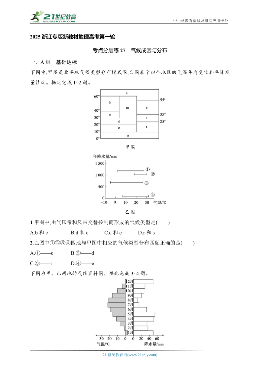 2024浙江专版新教材地理高考第一轮基础练--考点分层练27　气候成因与分布（含解析）