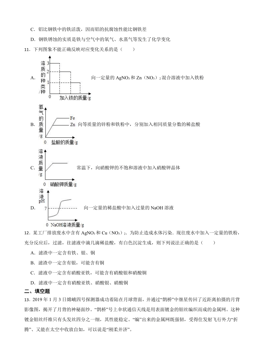 第九单元金属 单元练习题 （含解析）九年级化学鲁教版下册