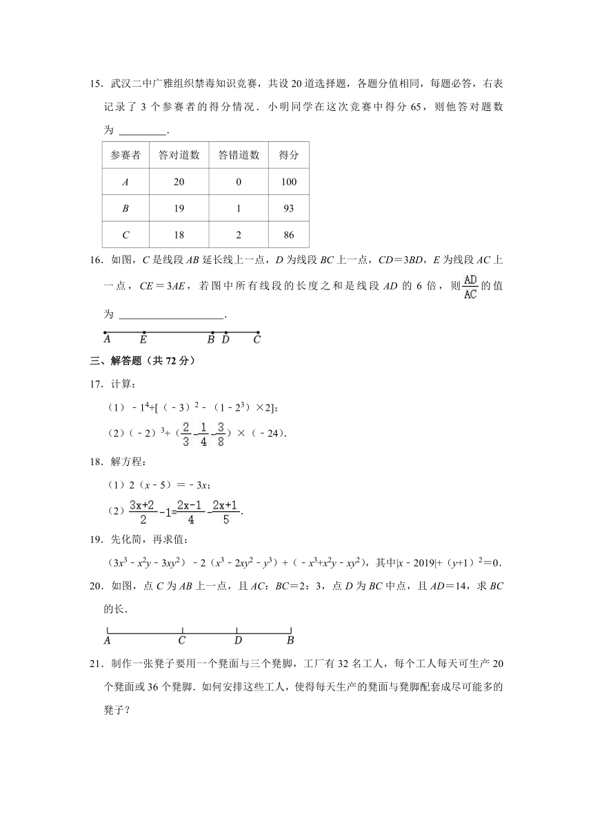 人教版七年级数学上册1.1-4.2 阶段性综合练习题（含答案）