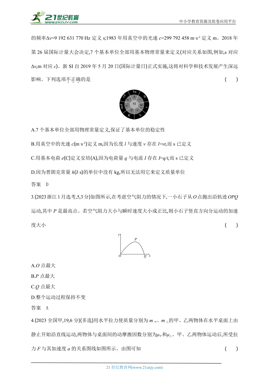 2024浙江物理高考二轮专题复习--专题三　牛顿运动定律（有答案）