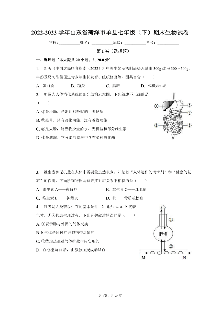 2022-2023学年山东省菏泽市单县七年级（下）期末生物试卷（含解析）