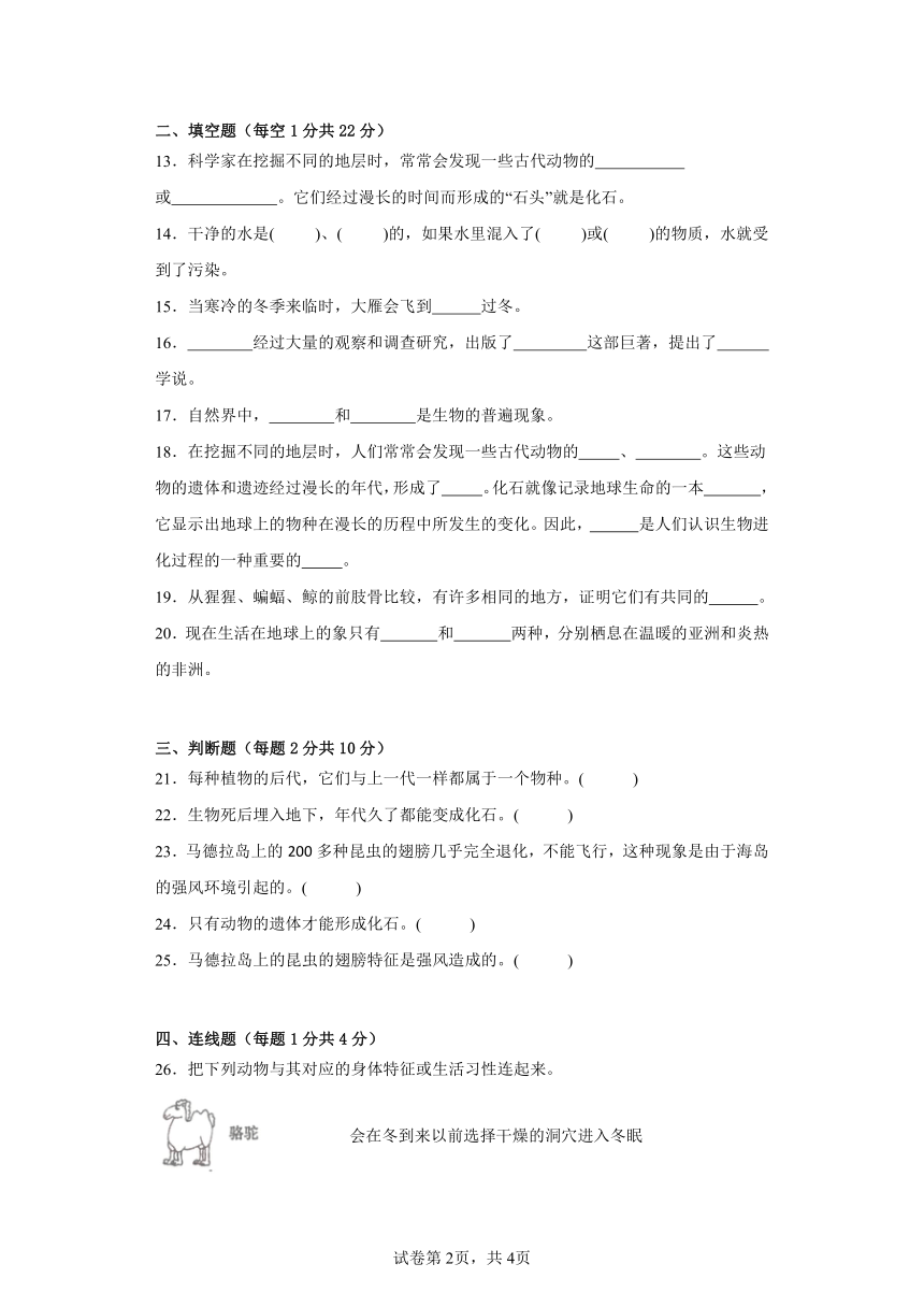 粤教版六年级科学上册第四单元遗传与进化质量测试卷（一）附答案