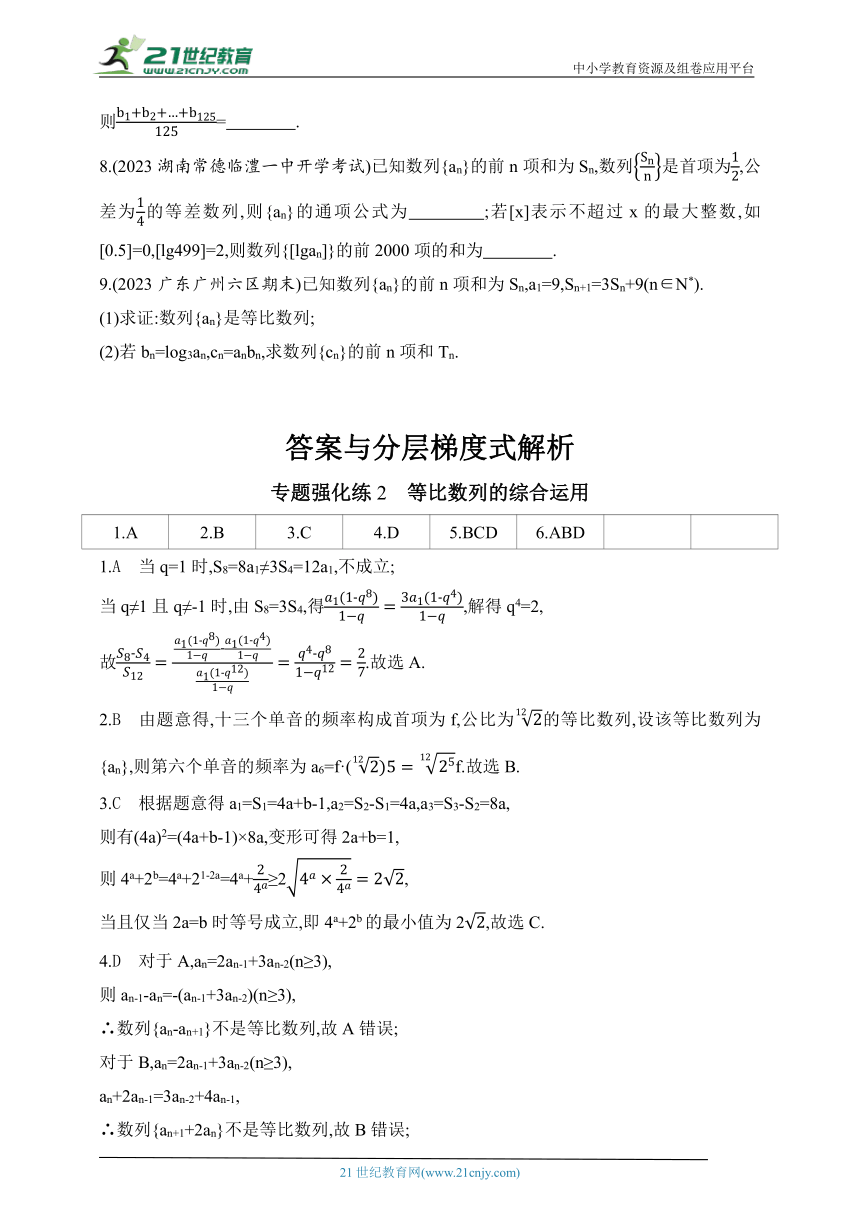 2024人教版高中数学选择性必修第二册同步练习题（含解析）--专题强化练2　等比数列的综合运用