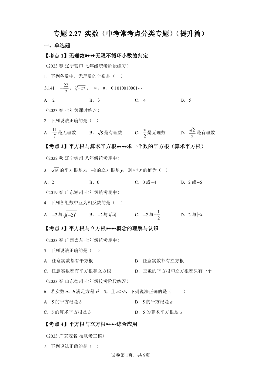 专题2.27实数 中考常考点分类专题提升篇（含解析）2023-2024学年八年级数学上册北师大版专项讲练