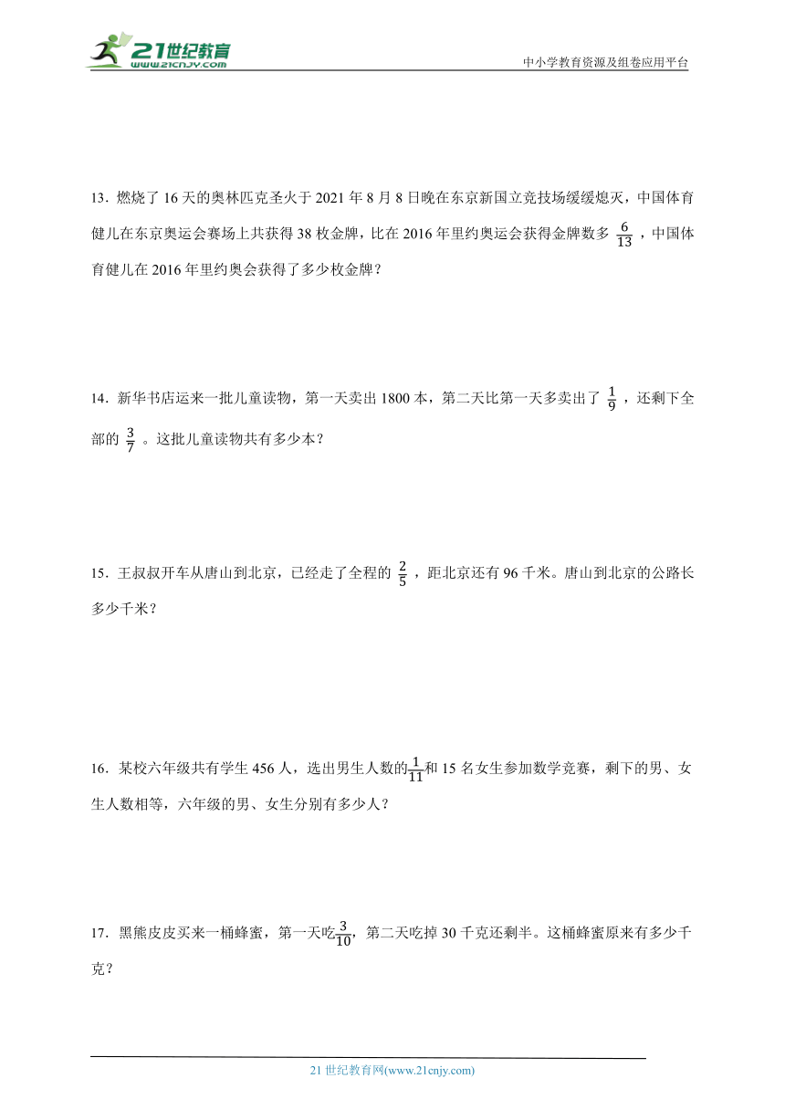 必考专题：分数混合运算应用题（专项训练）数学六年级上册北师大版（含答案）