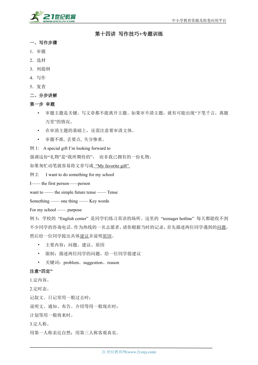 【寒假学案】2024年人教版初二英语寒假教材b第十四讲 写作技巧 专题训练-(含答案)