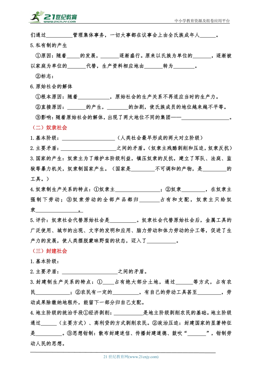 必修一中特1.1 原始社会的解体与阶级社会的演进 导学案 2023最新版