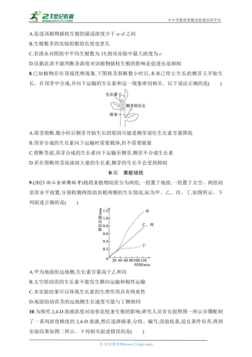 2025浙科版新教材生物学高考第一轮基础练--作业43　植物生长素的发现和作用（含解析）