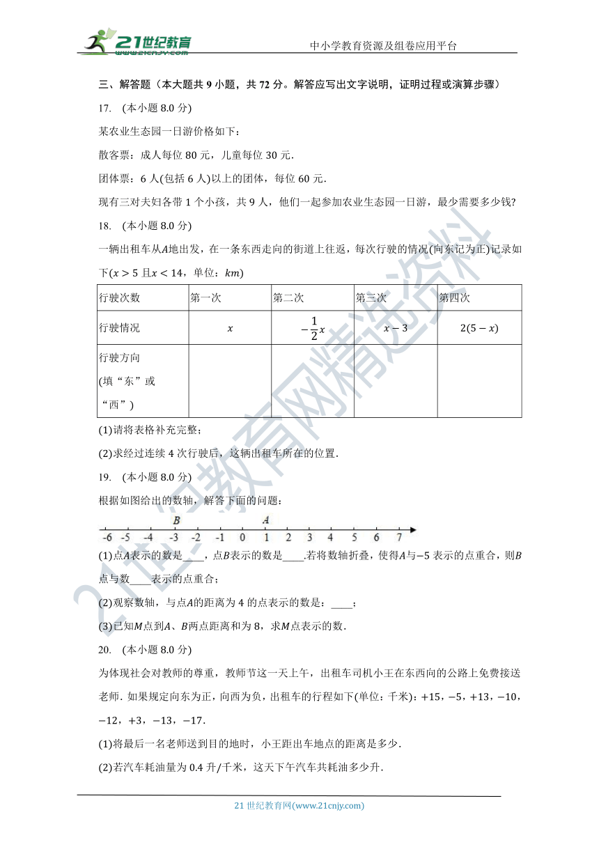 浙教版初中数学七年级上册第一章《有理数》单元测试卷（含答案）（困难）