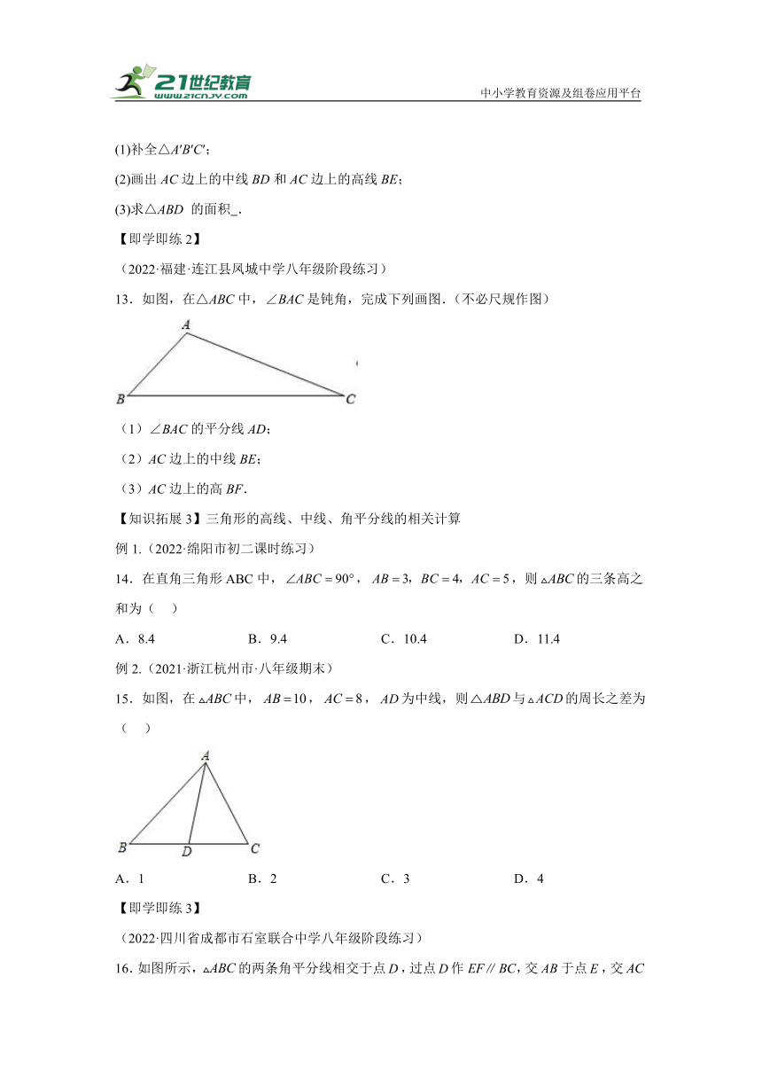 专题11.1与三角形有关的线段 同步讲练（含解析）