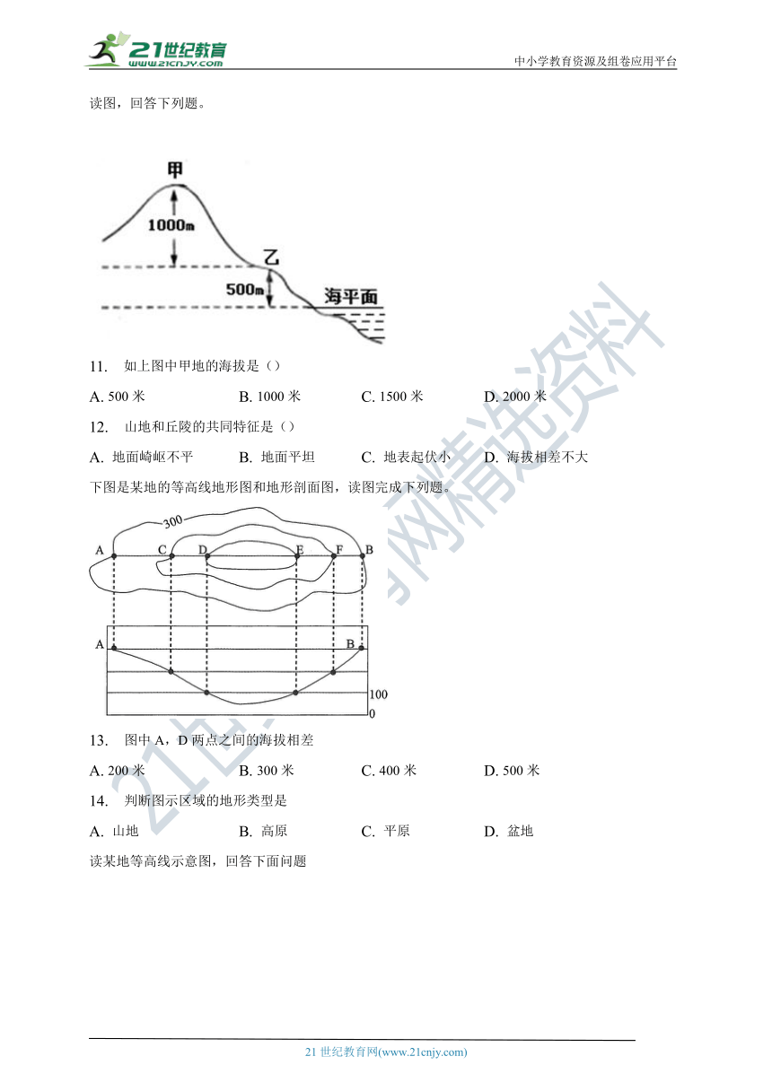 第二章第三节等高线与地形图的判读同步练习（含答案）