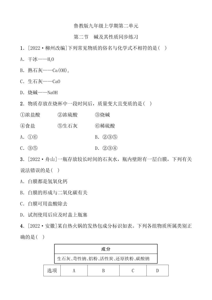 鲁教版（五四制）  九年级全册  第二单元 第二节　碱及其性质同步练习 (无答案）