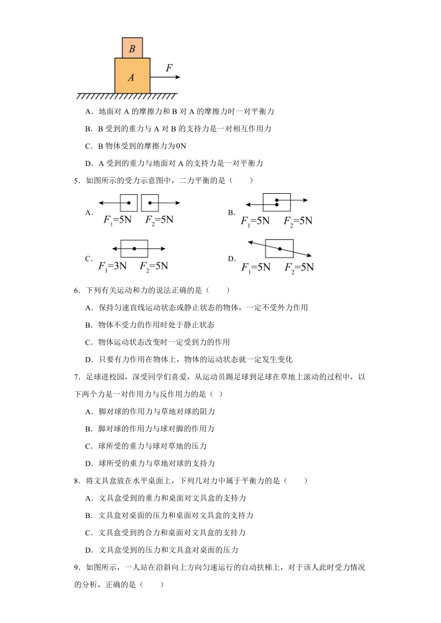9.1二力平衡同步练习苏科版物理八年级下册（含答案）
