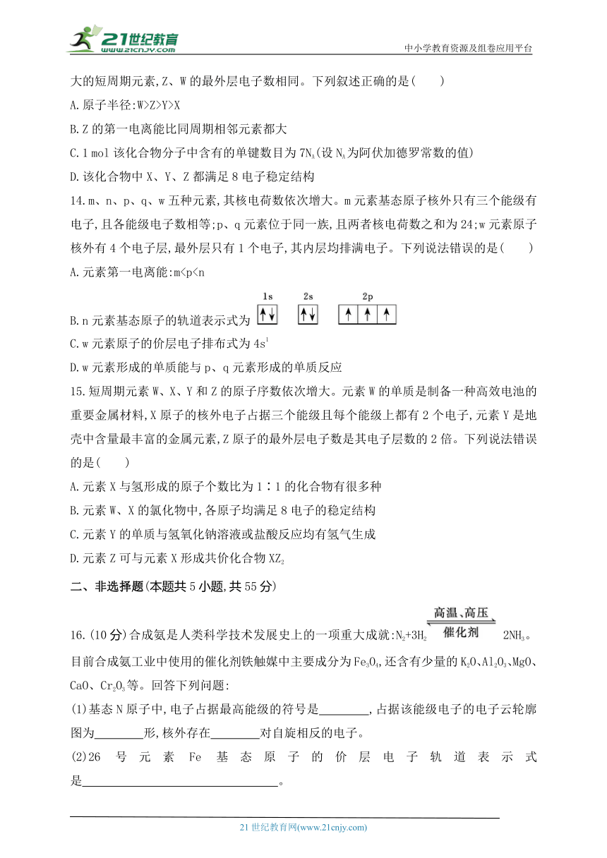 2024人教版高中化学选择性必修2同步练习题--第一章　原子结构与性质（含解析）