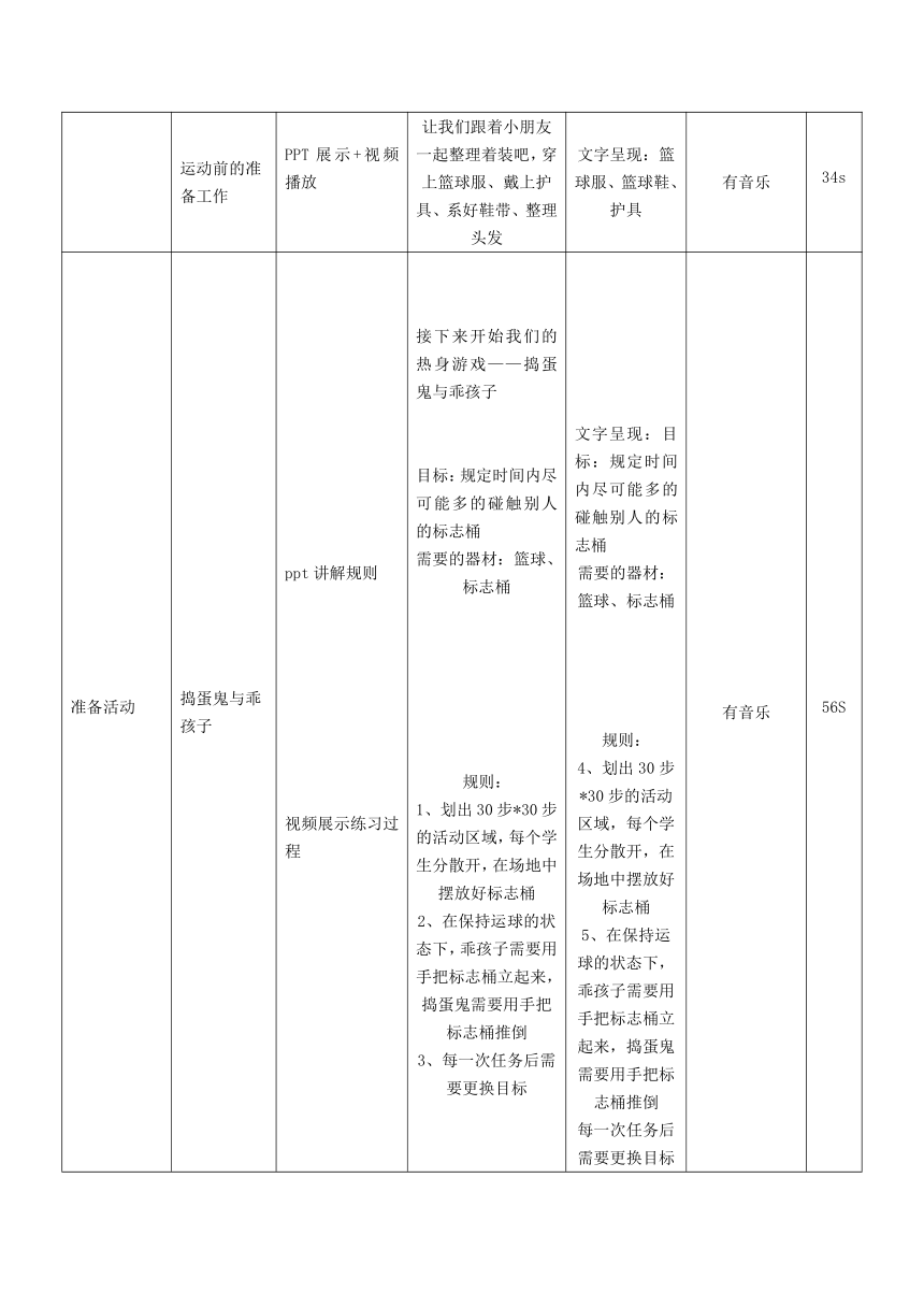 人教版三年级体育上册  篮球运传球与防守游戏2  教案（表格式）