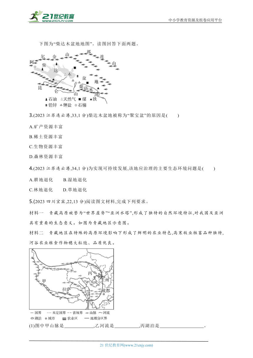 2024年中考地理专题练--主题二　认识中国分区第5讲　青藏地区（含解析）