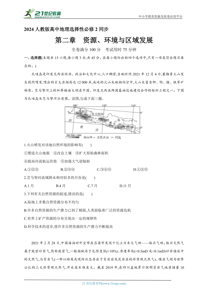 2024人教版高中地理选择性必修2同步练习题--第二章　资源、环境与区域发展（含解析）
