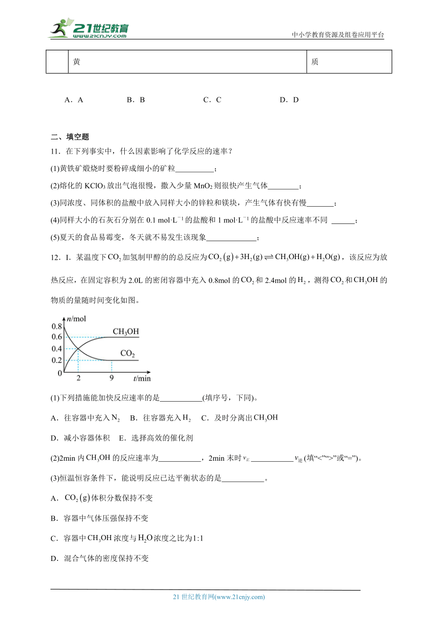 苏教版（2019） 高中化学必修第二册 6.1.2影响化学反应速率的因素同步练习（含答案）