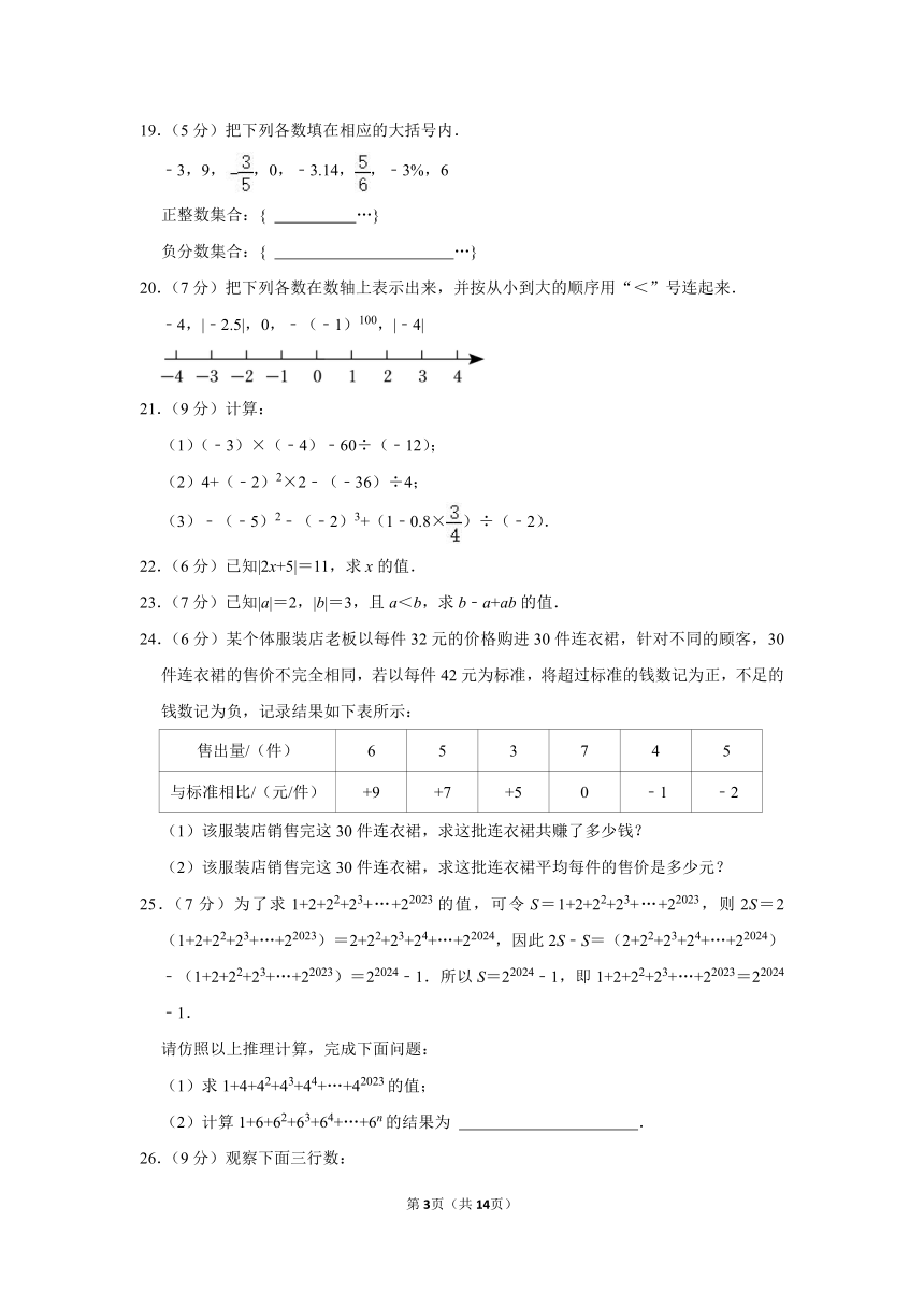 黑龙江省哈尔滨市巴彦县2023-2024学年七年级（上）九月月考数学试卷（含解析）