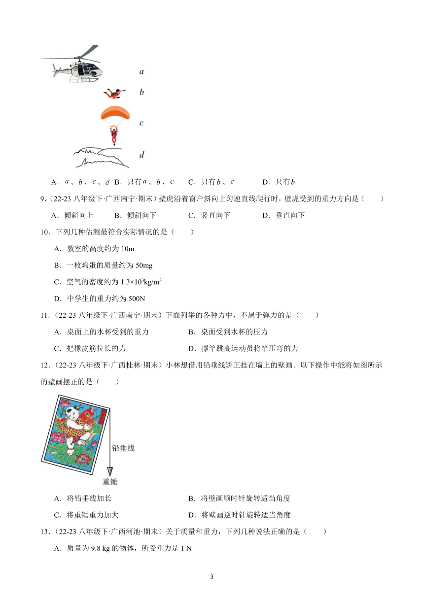 第七章 力 期末试题选编（含解析） 2022－2023学年下学期广西各地八年级物理