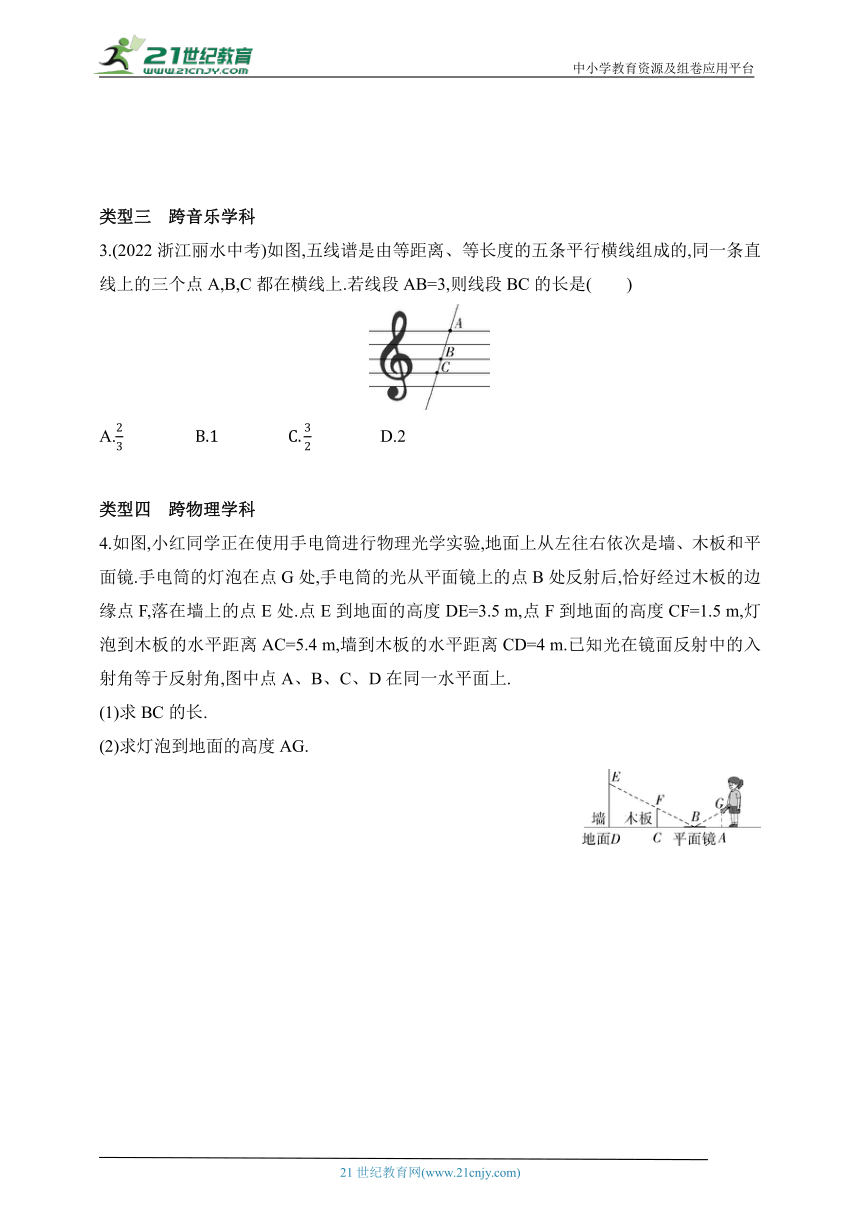 2024五四制鲁教版数学八年级下学期--专项素养综合全练(八)跨学科试题(二)（含解析）