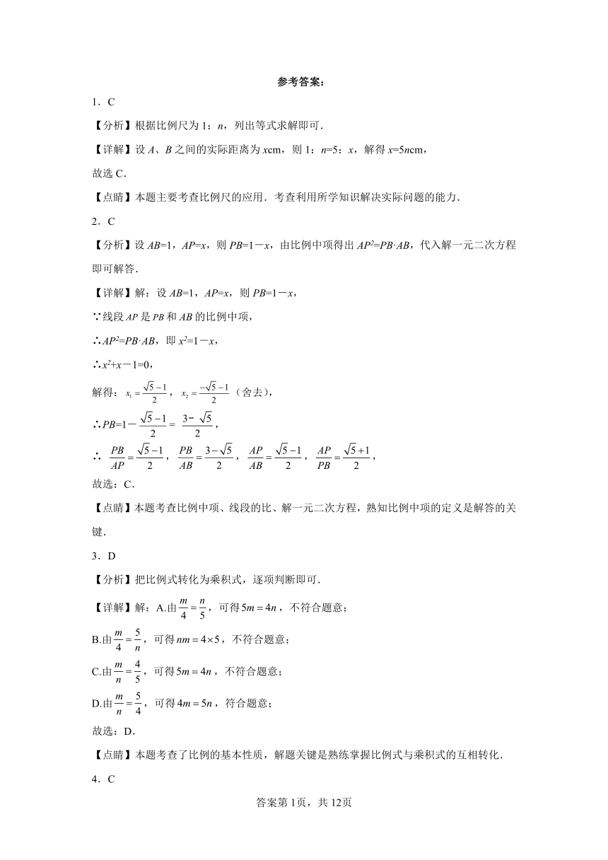 专题27.3比例的性质及成比例线段 巩固篇专项练习（含解析）2023-2024学年九年级数学下册人教版专项讲练