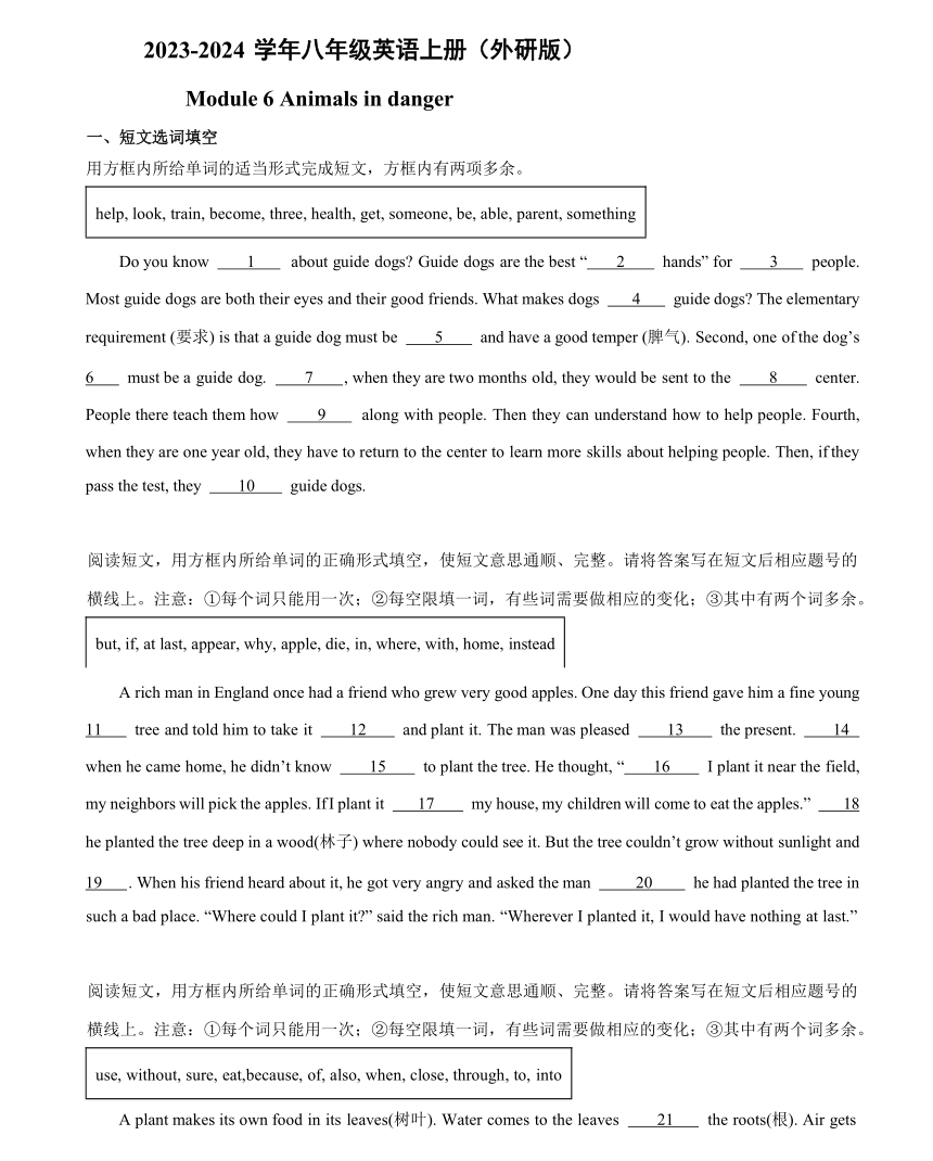 Module 6 Animals in danger 短文选词填空练习 （含解析）