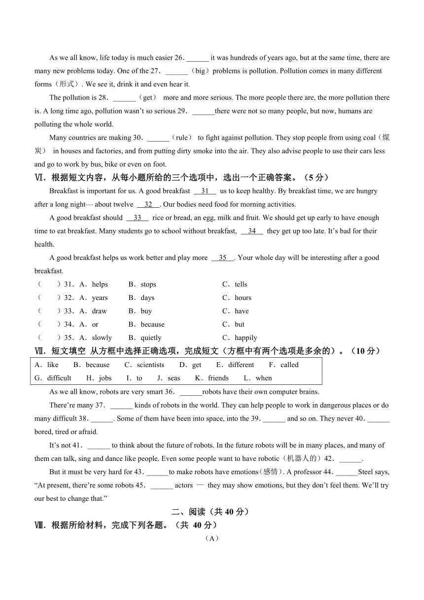 吉林省通化市梅河口市2023-2024学年八年级上学期期末测试英语试题（含答案）