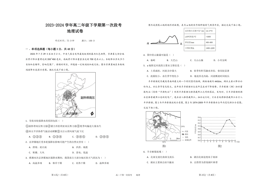 江西省宜春市丰城市2023-2024学年高二下学期第一次月考地理试题（PDF版无答案）