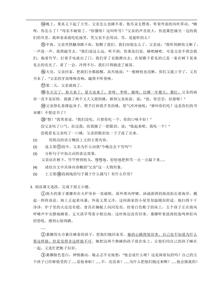 2023年九年级初升高暑假现代文阅读考点巩固专练（小说）：小说环境描写问题（含解析）