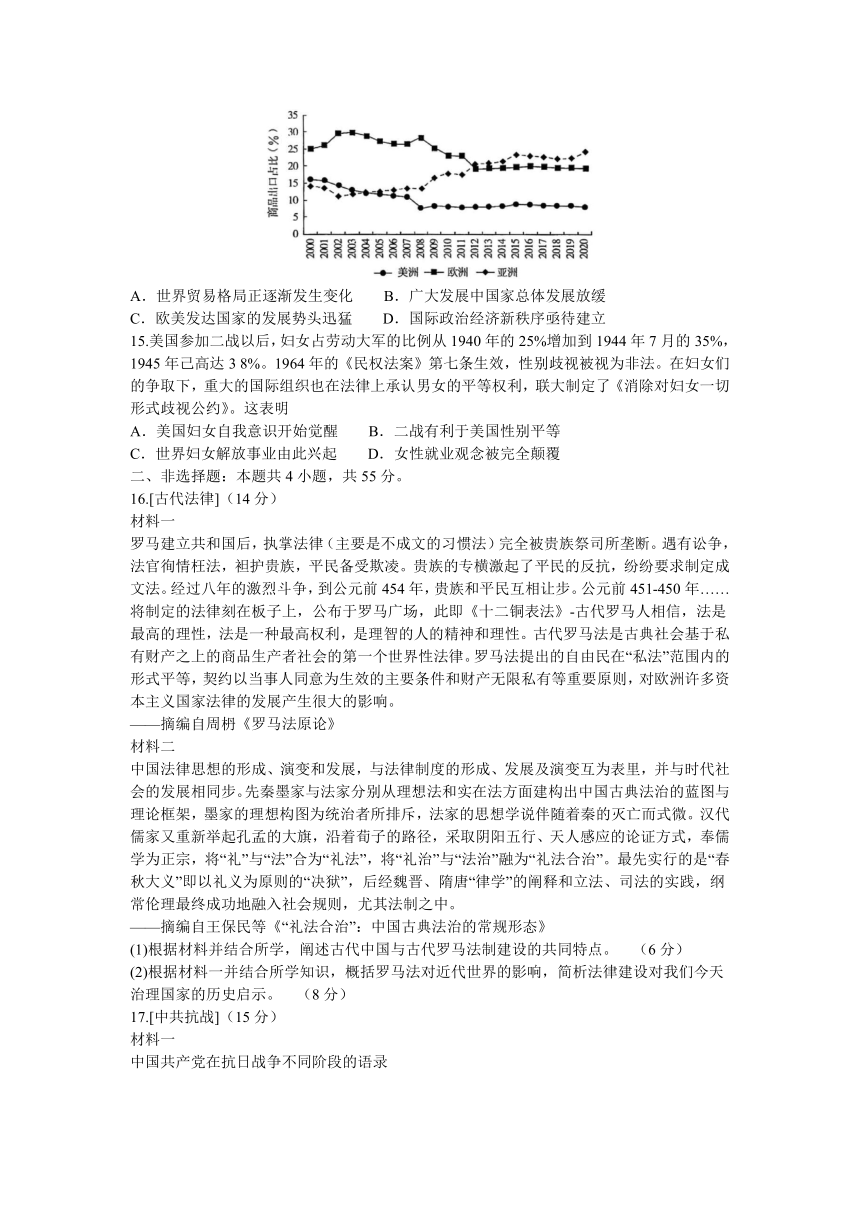 湖北省重点高中智学联盟2023-2024学年高二上学期12月份联考历史试题（B卷）（含答案）