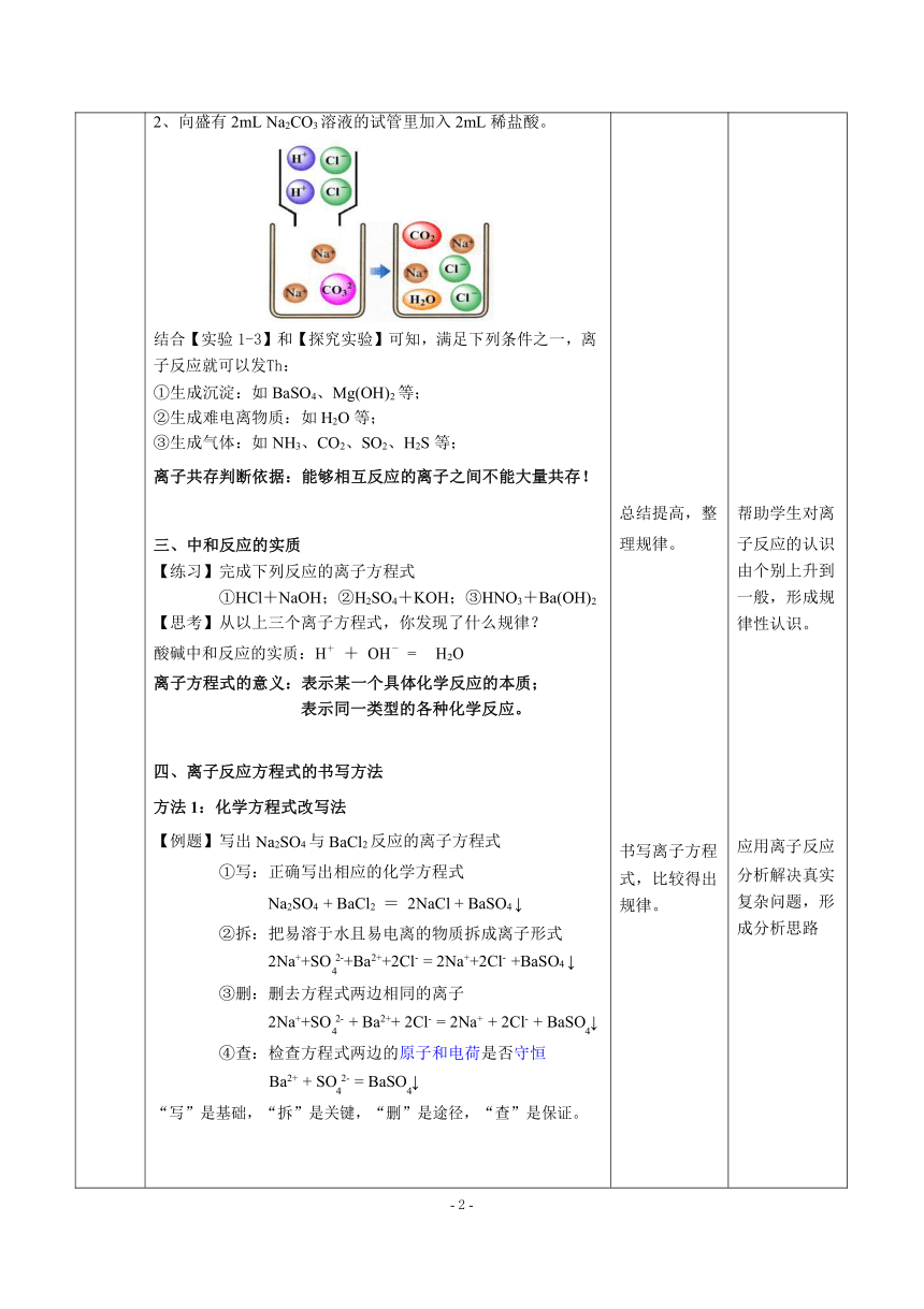 人教版（2019）高中化学必修第一册 1.2.2离子反应（表格式）