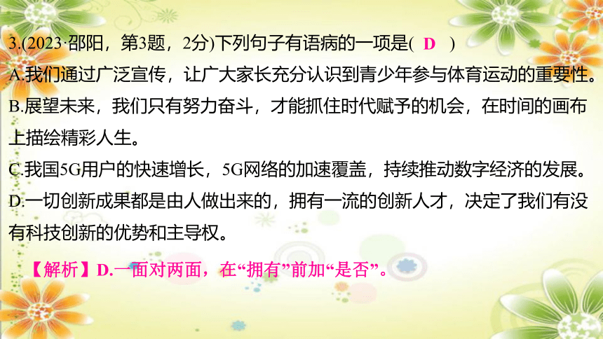 2024年中考语文 （湖南专用）专题四　病句 课件(共74张PPT)