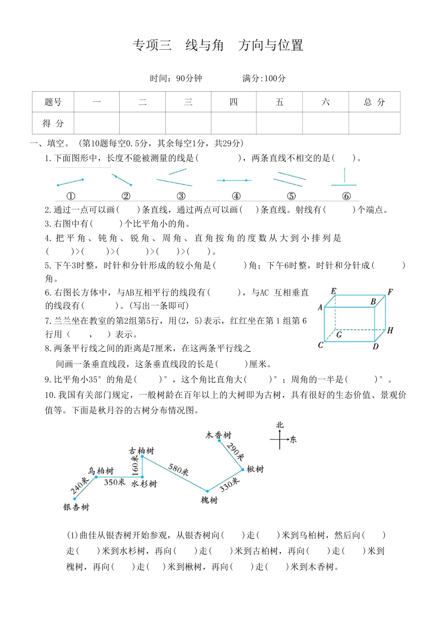 北师大版四年级数学上册专项三  线与角  方向与位置（含答案）