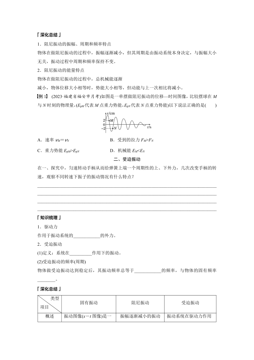 2.6 受迫振动　共振  学案（含答案  学生版+教师版）