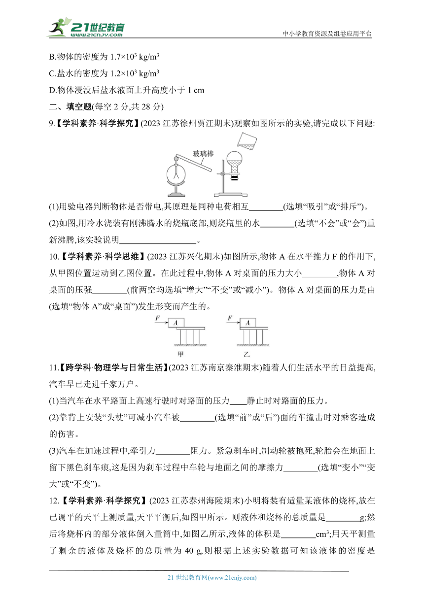 2024苏科版物理八年级下学期--期末素养综合测试(二)（有解析）