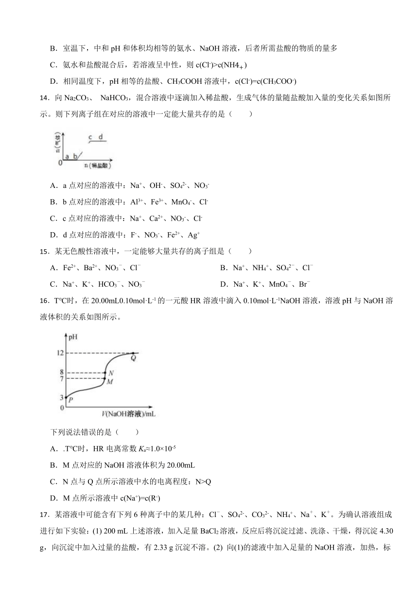 3.4 离子反应 同步测试题（含解析） 2023-2024学年高二上学期化学鲁科版（2019）选择性必修1