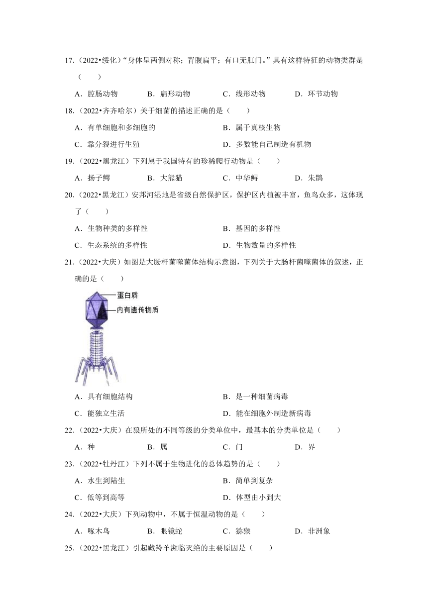 专题6生物多样性——2022-2023年黑龙江省中考生物试题分类（含解析）