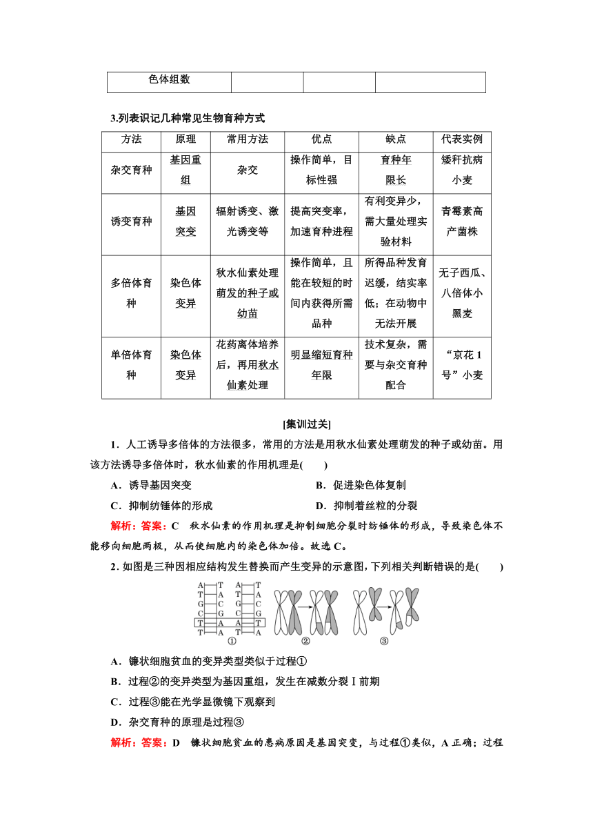 人教2019生物学必修2学业水平考试常考点习题集锦：常考点九　染色体变异与生物育种（含解析）