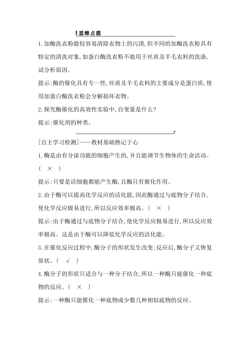 浙科版（2019）生物必修一 第三章第二节课时1　酶的本质、催化机理及特性学案（含解析）