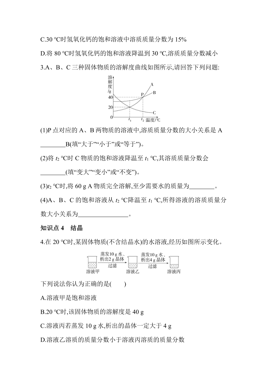 化学鲁教版（五四制）九年级1.3.2溶解度曲线　结晶同步练习（含解析）