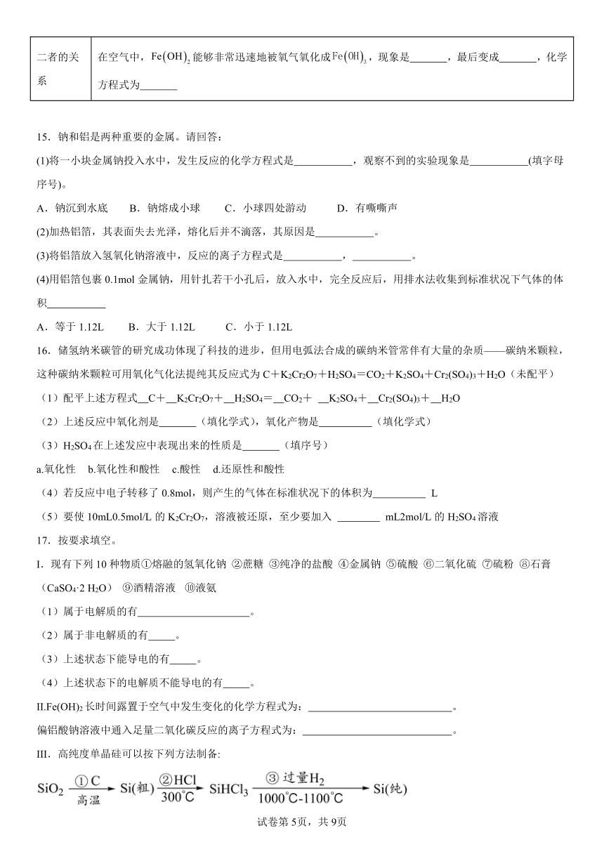 第三章《铁金属材料》测试题（含解析）2023-2024学年上学期高一化学人教版（2019）必修第一册