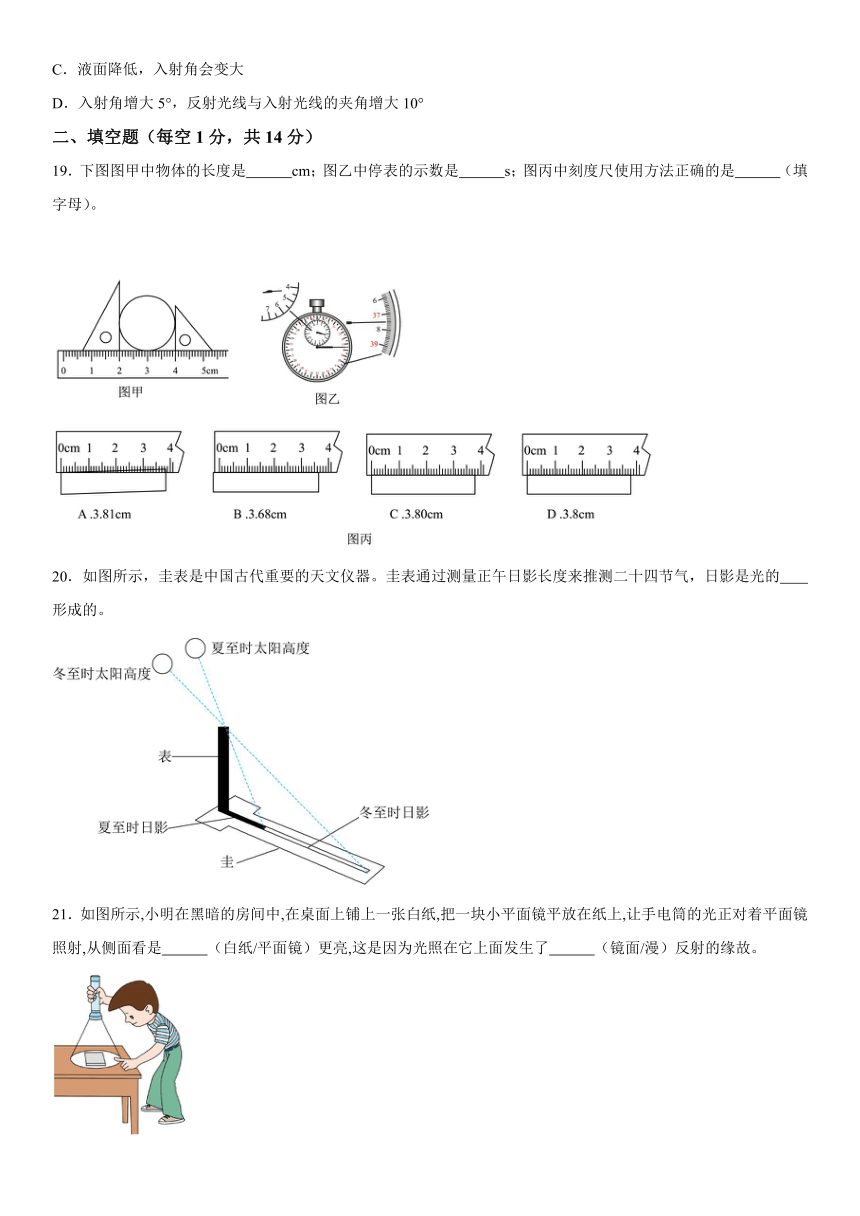 山东省德州市第五中学2023-2024学年八年级上册期中考试物理试题（含解析）