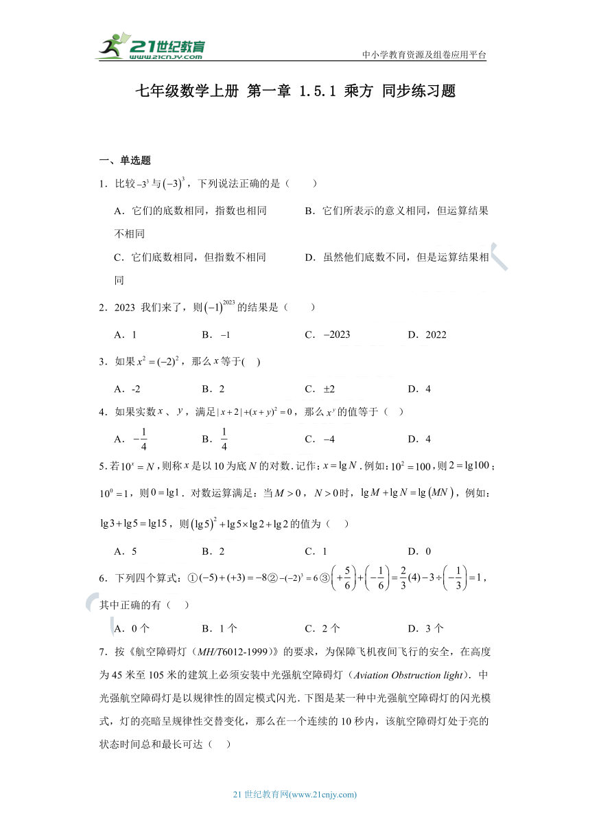 1.5.1 乘方同步练习题（含解析）