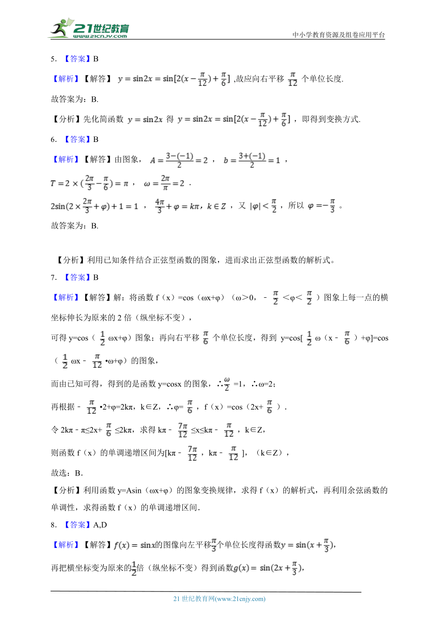 5.6 函数 y=Asin（ ωx ＋ φ）一课一练（含解析）