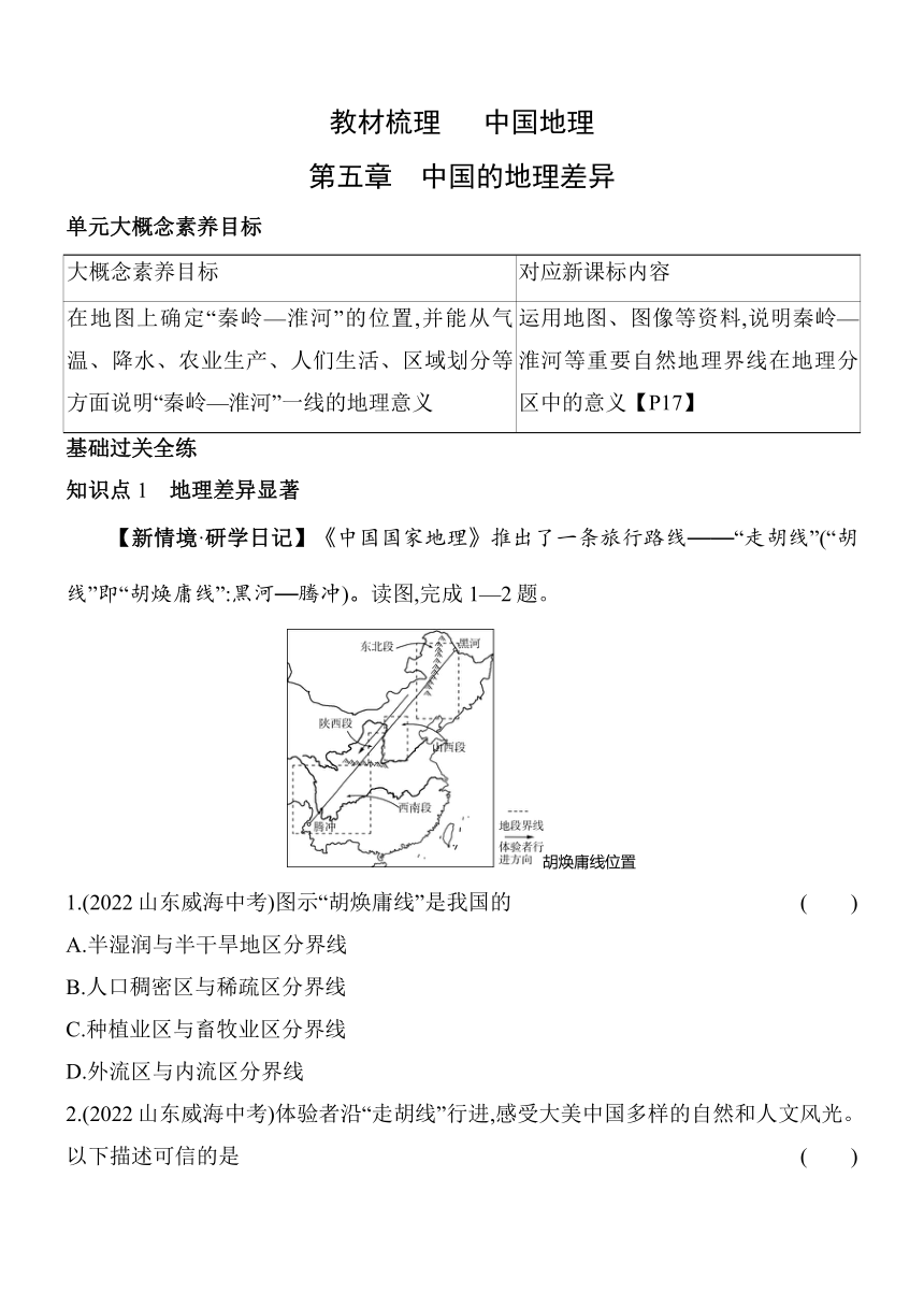 第五章　中国的地理差异习题精选（含解析）五四制鲁教版地理教材梳理中国地理